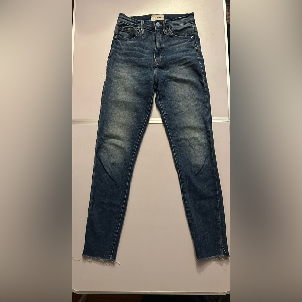FRAME Ali High Rise Cigarette Jeans Prescott Wash Blue Skinny Ankle - 25